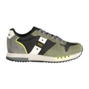 Groene Herensportschoenen Veters Contrastdetails Print Logo Blauer , G...