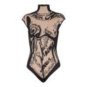 Jacquard gebreide bodysuit met torso motief Balmain , Beige , Dames