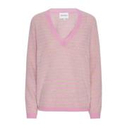 Gestreepte V-hals kasjmier trui American Dreams , Pink , Dames