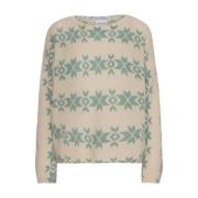 Nordic Pullover Beige Groen Print American Dreams , Beige , Dames