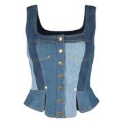 Denim Corset Top met Cut-Out Details Marine Serre , Blue , Dames