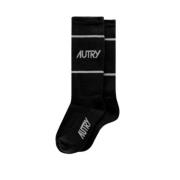 Geribbelde Unisex Sokken met Jacquard Logo Autry , Black , Dames