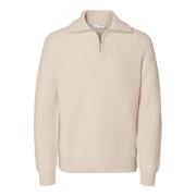 Zachte Wol Half-Zip Gebreide Trui Selected Homme , Beige , Heren