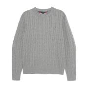 Heather Grey Cable Knit Sweater Tommy Hilfiger , Gray , Heren