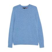 Blauwe Wol Ronde Hals Sweater Tommy Hilfiger , Blue , Heren