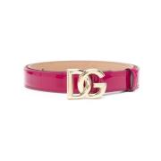 Donkerroze Patentleren Riem met Gouden Logogesp Dolce & Gabbana , Red ...