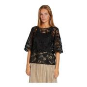 Elegante Zwarte Kant Blouse RUE de Femme , Black , Dames