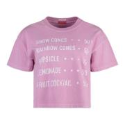 Katoenen Crew-Neck T-Shirt, Geribbelde Halslijn Mother , Pink , Dames