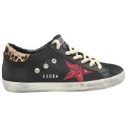 Luipaard Glitter Sneakers Zwart/Rood Golden Goose , Multicolor , Dames