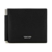 Stijlvolle Zwarte Leren Kaarthouder Tom Ford , Black , Heren