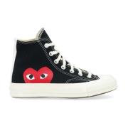 Canvas Hoge Sneakers met Rood Hart Comme des Garçons Play , Black , He...