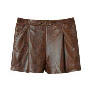 Hagedis Print Kunstleren Shorts Twinset , Brown , Dames