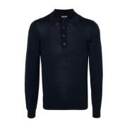 Blauwe Wollen Gebreide Poloshirt Tom Ford , Blue , Heren