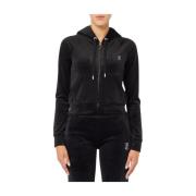 Velvet Cropped Hoodie met Rhinestone Logos Juicy Couture , Black , Dam...