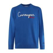 Blauwe Ronde Kraag Sweater met Voorschrift MC2 Saint Barth , Blue , He...