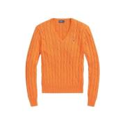 Gedraaide Katoenen V-hals Trui Kimberly Polo Ralph Lauren , Orange , D...