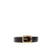 Zwart Leren Interlocking G Riem Gucci , Black , Heren