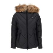 Dames donsjas met wasbeer bont capuchon Blauer , Black , Dames