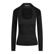 Geribbelde Viscose Cut-Out Top Coperni , Black , Dames