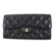 Pre-owned Leather wallets Chanel Vintage , Black , Dames