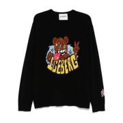 Zwarte Gebreide Crew Neck Logo Sweater Iceberg , Black , Heren