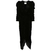 Zwarte Velours V-hals Jurk met Gerimpelde Details Isabel Marant , Blac...