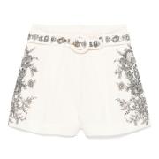 Bloemen Linnen Flat Front Shorts Zimmermann , Beige , Dames