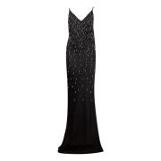 Zwarte V-hals lange jurk met strass Amen , Black , Dames