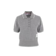 Geruite Katoenen Poloshirt met Logo Detail Thom Browne , Gray , Dames