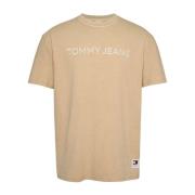 Geel Logo Katoenen T-shirt Tommy Jeans , Beige , Heren