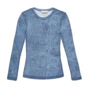 Versleten Denim Effect Longsleeve Top Ganni , Blue , Dames