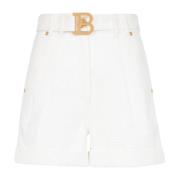 Denim high-waisted shorts met gesp Balmain , White , Dames