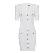 Gebreide jurk met knopen Balmain , White , Dames