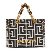 Kleine 1945 Zachte monogram jacquard tote tas Balmain , Black , Dames