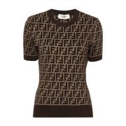 Jacquard Gebreide Sweater Pullover Fendi , Brown , Dames