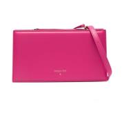 Fuchsia Leren Schoudertas met Logo Patrizia Pepe , Pink , Dames