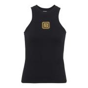 Tanktop met Retro PB-borduursel Balmain , Black , Dames