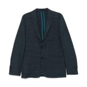 Blauw Geruit Patroon Wollen Jas Paul Smith , Blue , Heren