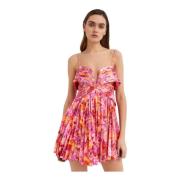 Bloemen Mini Jurk V-Hals Geplooid Acler , Multicolor , Dames