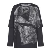 Lange mouwen T-shirt met bikerjack print Balmain , Black , Heren