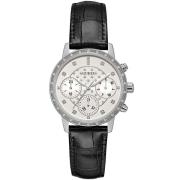 Zwarte Leren Quartz Analoge Horloge Guess , Black , Dames