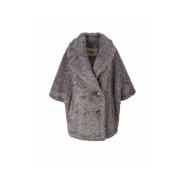 Curly Faux Fur Mantella Jas Herno , Gray , Dames