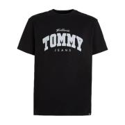 Varsity Style Katoenen T-shirt Tommy Hilfiger , Black , Heren