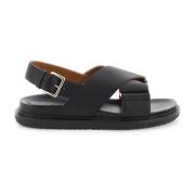 Leren sandalen met kruisbanden Marni , Black , Dames