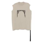 Grijze Mouwloze Frontprint Katoenen T-shirt Rick Owens , Gray , Heren