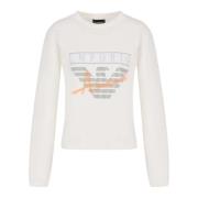 Katoenen Sweatshirt met Multicolor Logo Emporio Armani , White , Dames