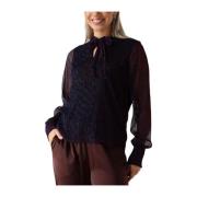 Metallic Blauwe Blouse met Roze Streep Freebird , Blue , Dames