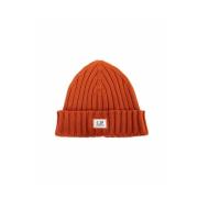 Merino Wool Logo Beanie C.p. Company , Orange , Heren