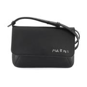 Schoudertas met Klep en Handgeborduurd Logo Marni , Black , Heren