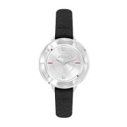 Zwarte leren horloge kwarts analoog Furla , Black , Dames